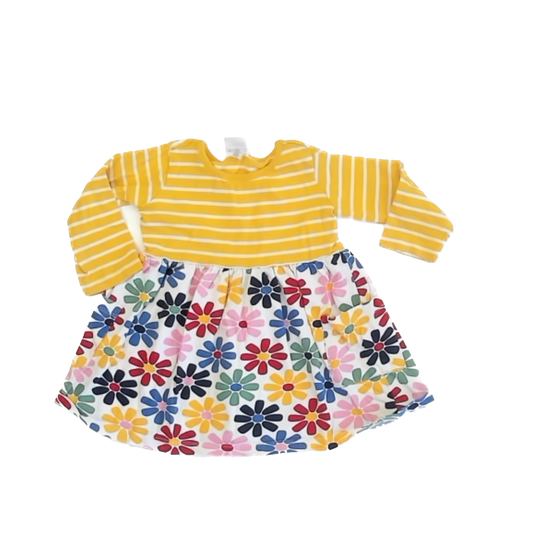 Hanna Andersson Girls Yellow Stripe | Multi Floral Dress Size: 18-24 Months Yellow Stripe | Multi Floral