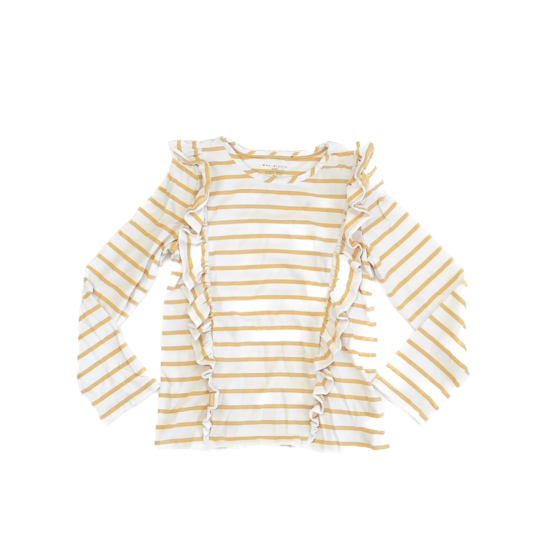 Max Studio Girls Yellow Striped Long Sleeve Shirt Size: 10-12 Years Yellow Striped