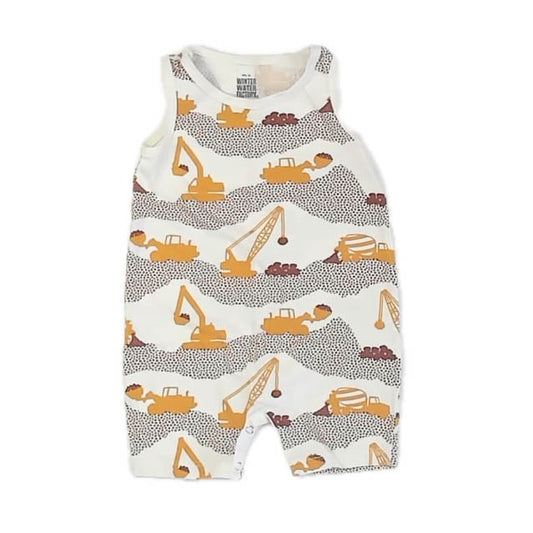 Winter Water Factory Boys Yellow Tractors Romper Size: 3 Months Yellow Tractors