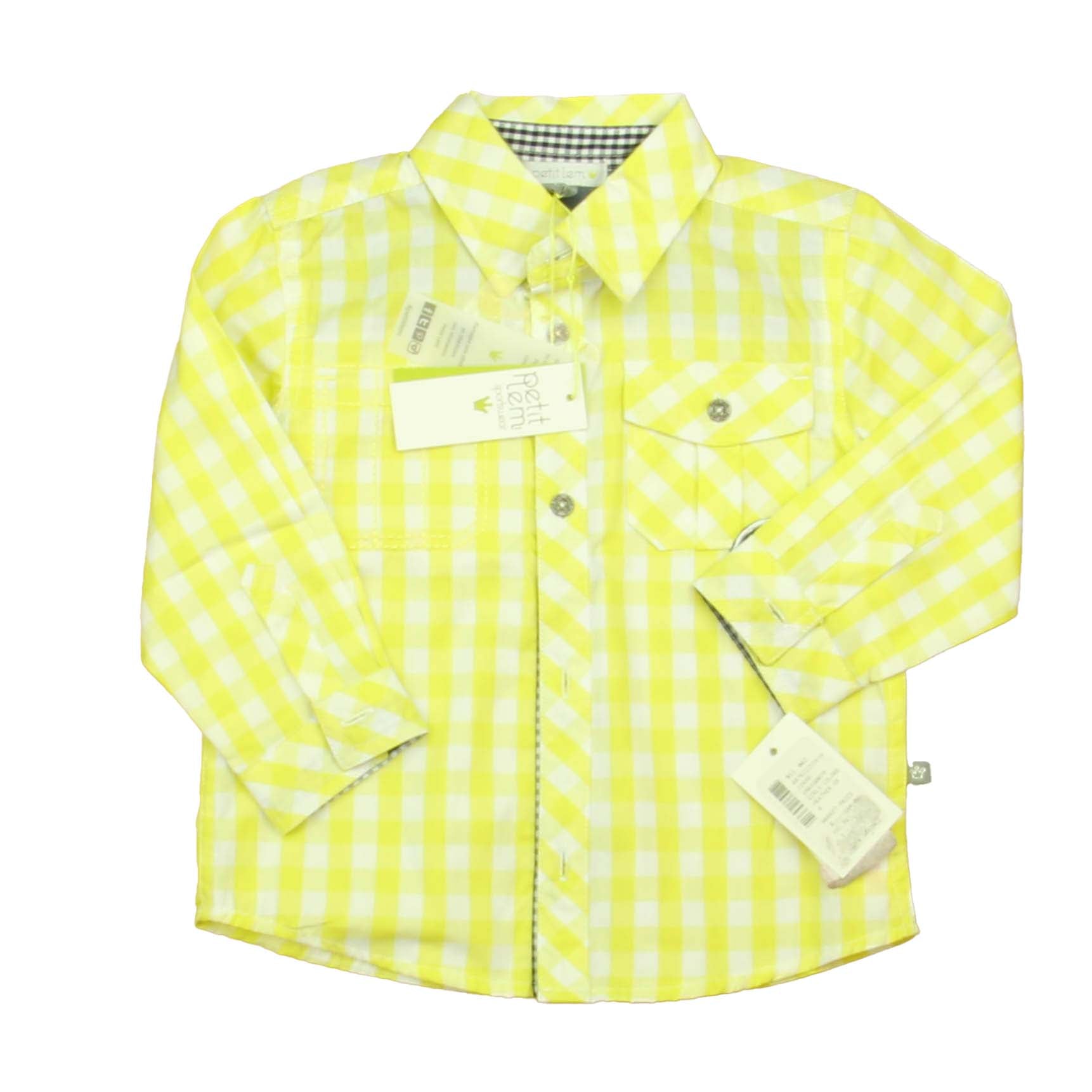 Petit Lem Boys Yellow | White Check Button Down Long Sleeve Size: 18 Months Yellow | White Check