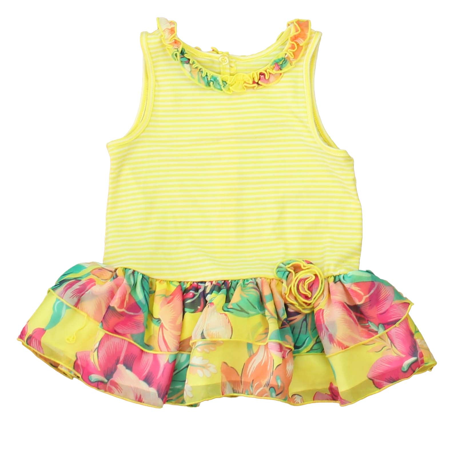 Pippa & Julie Girls Yellow | White Floral Dress Size: 2T Yellow | White Floral