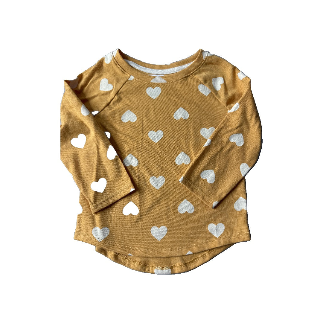 Cat & Jack Girls Yellow | White | Hearts Long Sleeve T-Shirt Size: 2T Yellow | White | Hearts