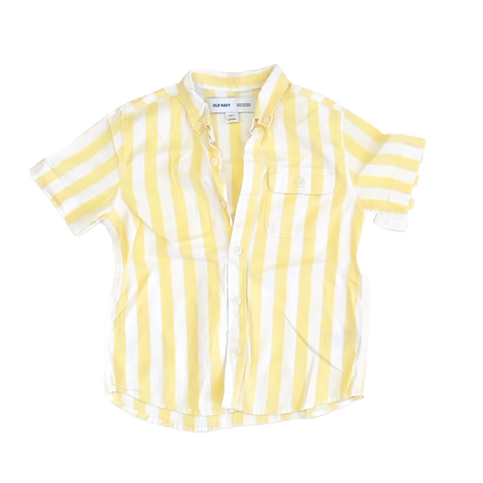 Old Navy Boys Yellow White Stripe Button Down Short Sleeve Size: S (6-7) Yellow White Stripe
