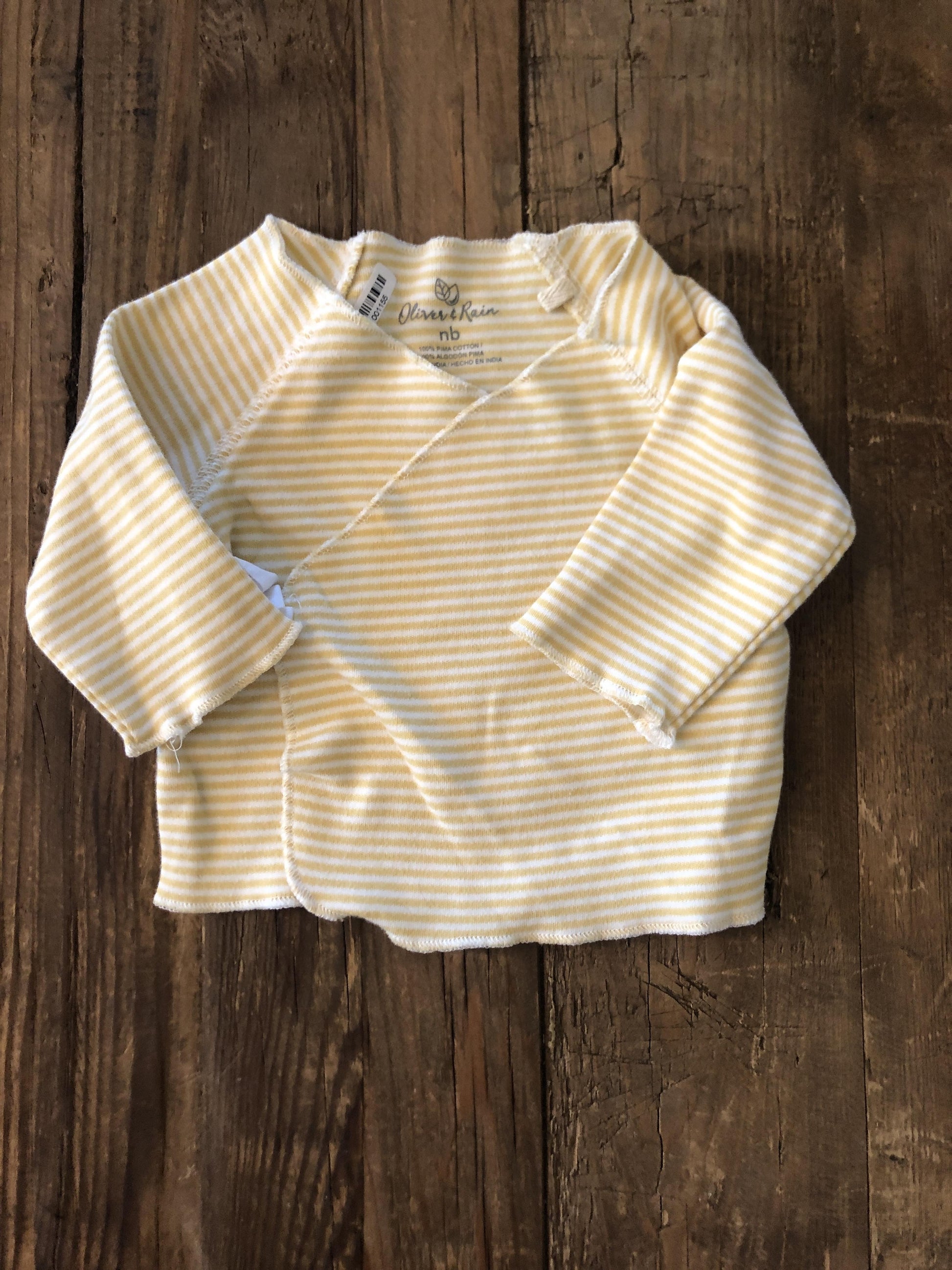 Oliver & Rain Boys Yellow | White | Striped Shirt Size: Newborn Yellow | White | Striped