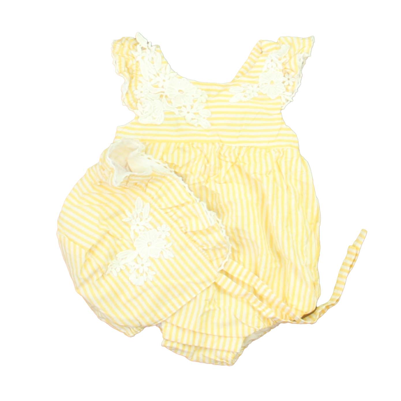 Tahari Girls Yellow | White Romper Size: 3-6 Months Yellow | White