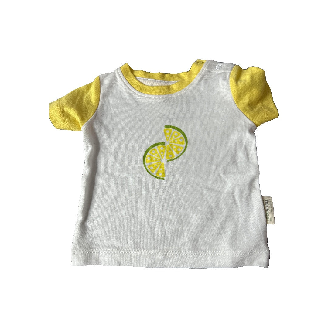 Unisex Yellow | White Short Sleeve Shirt Size: 0-3 months Yellow | White